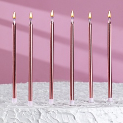 Свечи в торт "Ройс", 6 шт, высокие, 13 см, розовый металлик